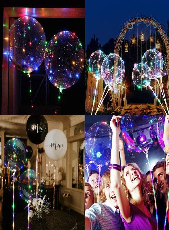 Hokoad 10 Pack LED Balloons with Sticks, 15Pcs 20 Inch Clear Bobo Balloons Light Up Helium Glow Bubble Balloon Lights for Party Supplies Valentines Decor (Colorful) - Image 5